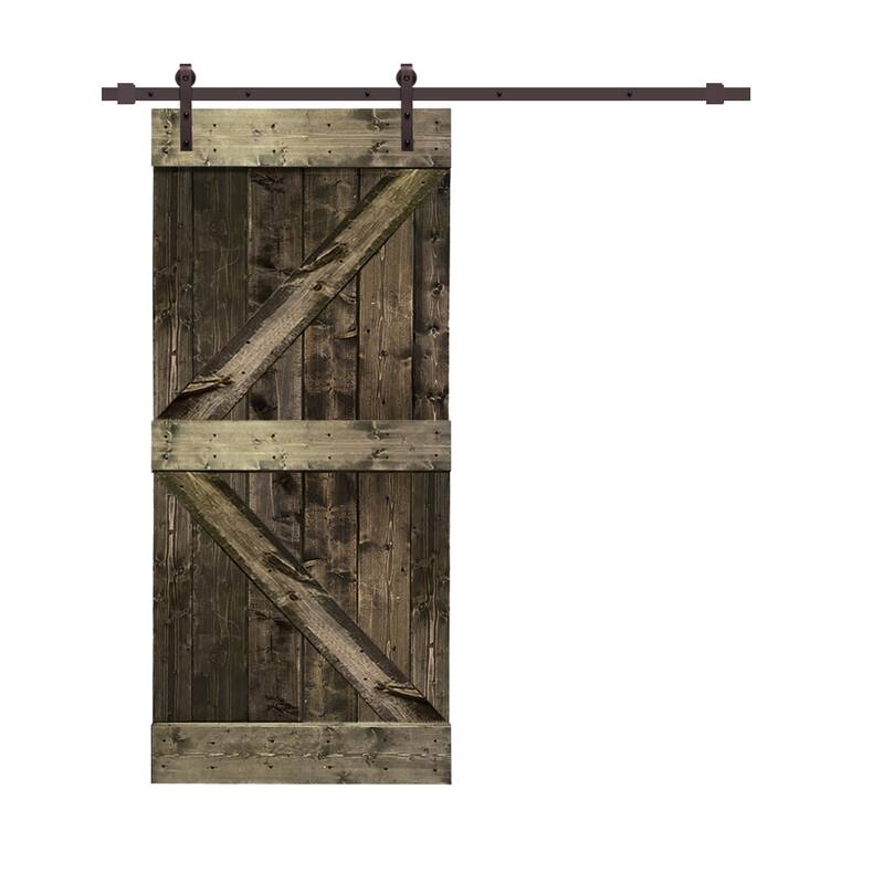 CALHOME K Series Stained Wood Sliding Barn Door with Hardware Kit