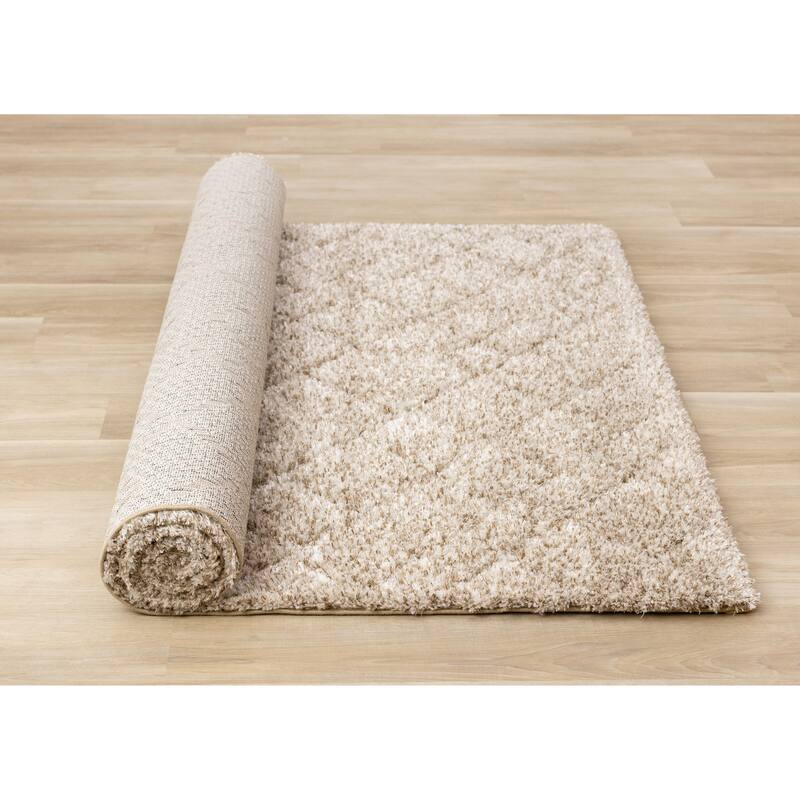 Richmond Collection - Beige Carved Rhombus Super Plush Wool Area Rug