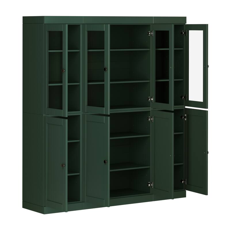 Palace Imports 100% Solid Wood 65" Pantry Cabinet with Clear Glass, Shaker Doors and Adjustable Shelves