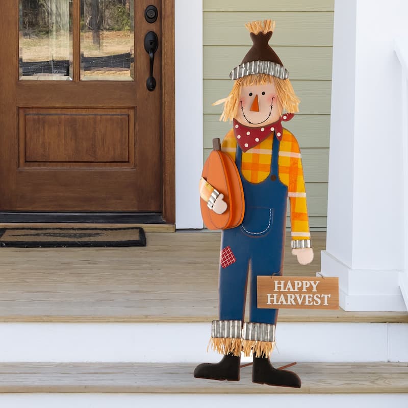 Glitzhome Fall Harvest Metal Scarecrow Yard Stake Thanksgiving Porch Decor