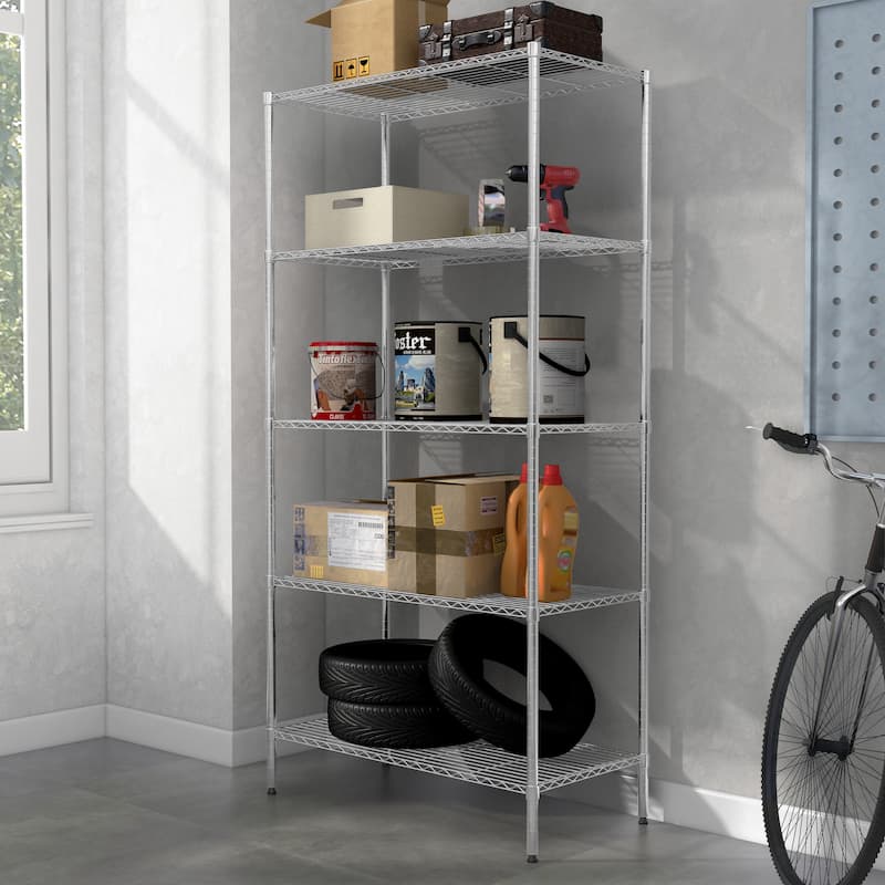 Furniture of America 5-Tier NSF Certified Heavy Duty Indoor Wire Shelving Rack, 36 x 14 x 72 - Chrome