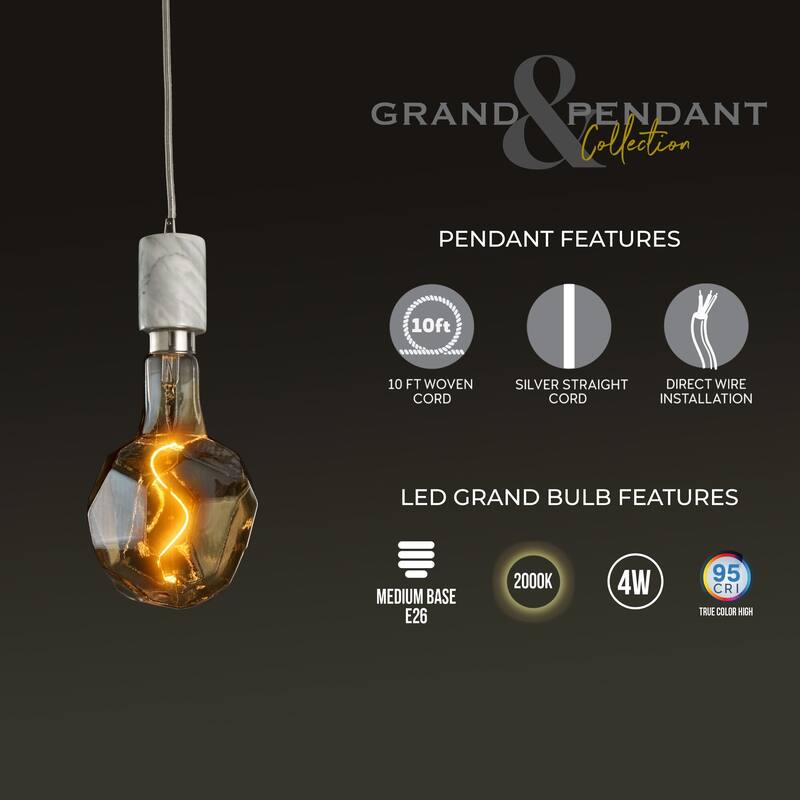 Bulbrite LED Grand Bulb and Pendant Kit of (1) 4 Watt Antique Glass 12" Jewel Shaped Bulb