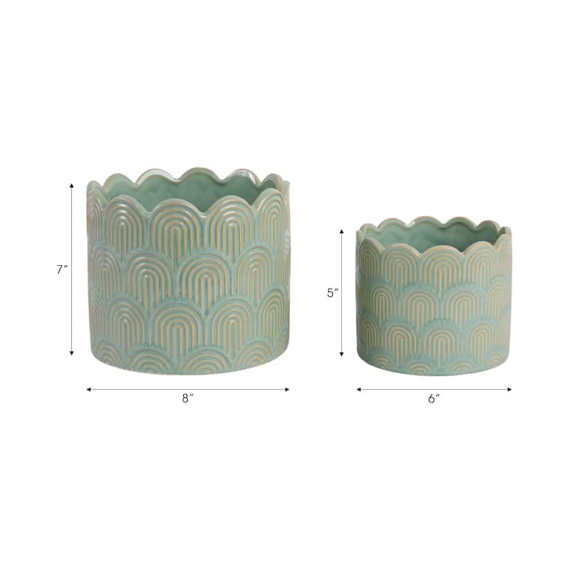 Stoneware Planters Scallop Design and Curved Rim Detail (Set of 2)