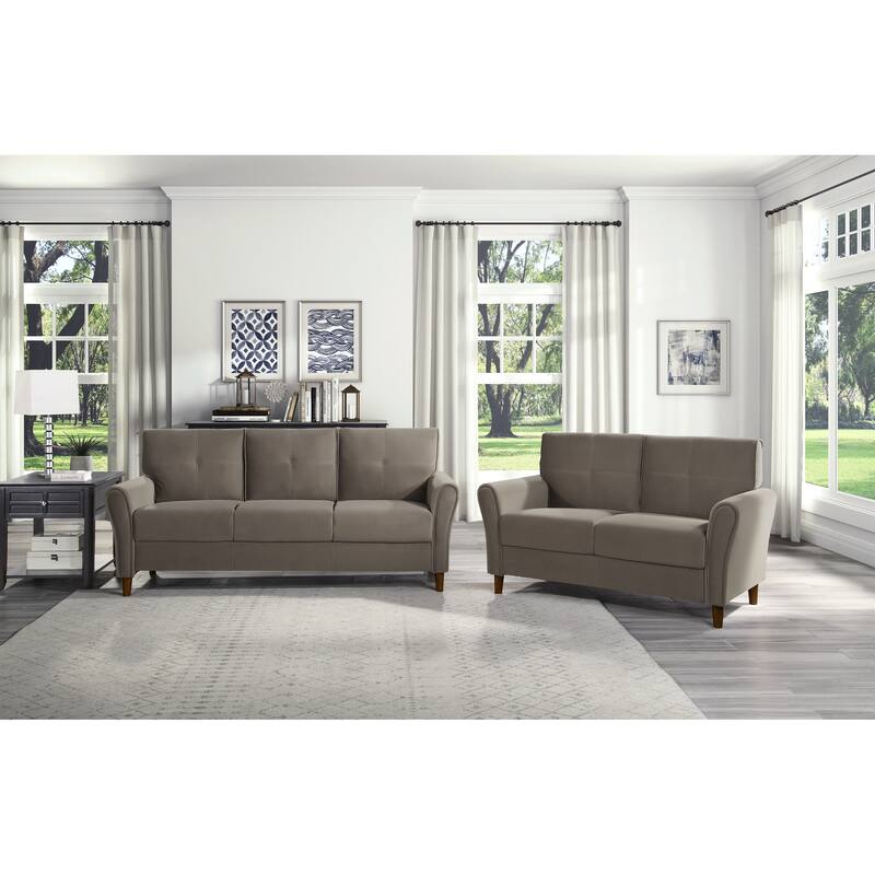 Brown Velvet Upholstery 1Pc Comfort Loveseat Plush Seatbacks Tufted Detail Solid Wood Frame Modern Living Room Furniture