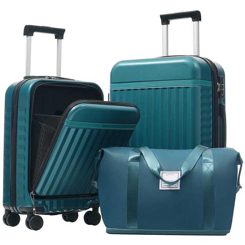 Front Opening Luggage Set 3 Piece,USB Port, Expandable Luggage with Handle Bag Spinner Wheels TSA Lock