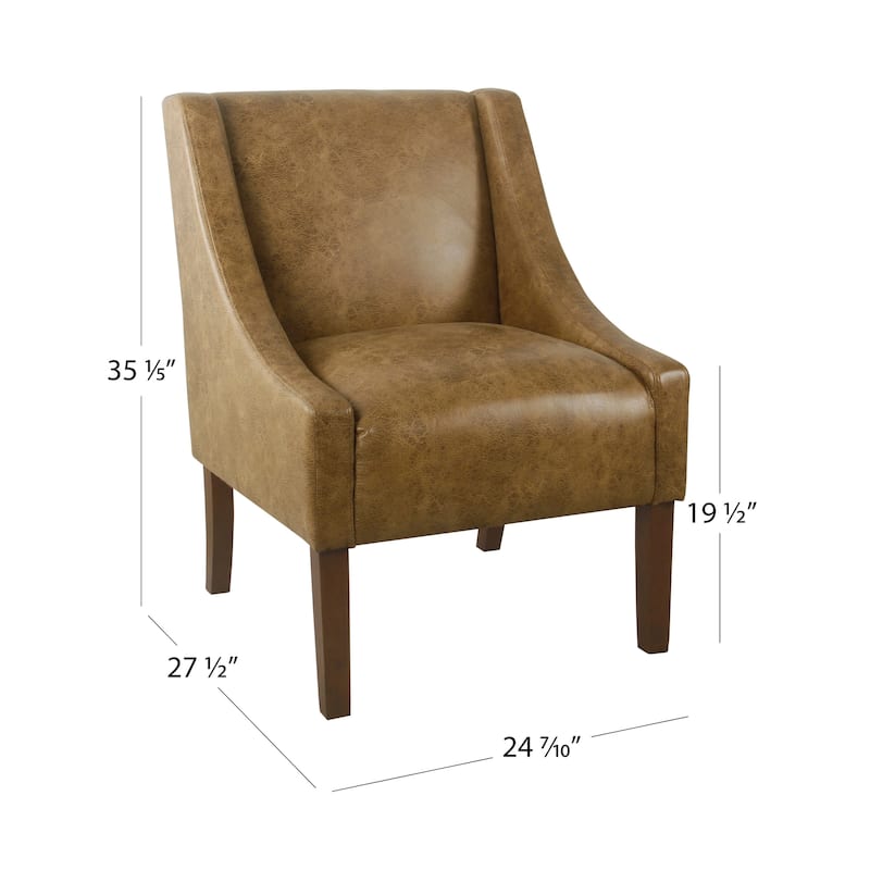 HomePop Modern Swoop Arm Accent Chair - Distressed Brown Faux Leather