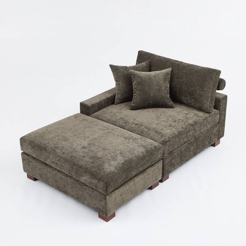 Plush Chenille Single Modular Sectional Sofa Chaise with Pillows