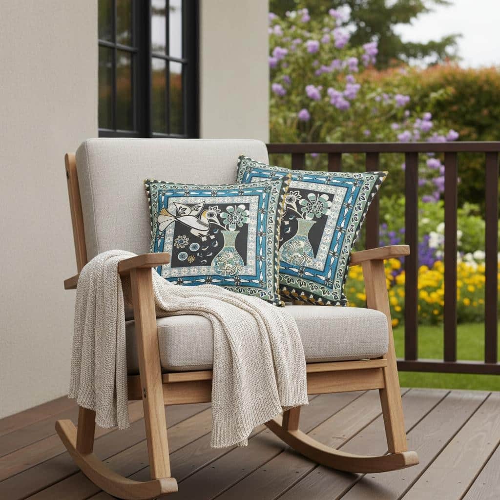 HomeRoots Set of Two 16" X 16" Black and Blue Peacock Blown Seam Floral Indoor Outdoor Throw Pillow - 16.00' X '16.00' X '5.00