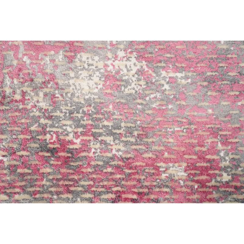 Hand Knotted Oriental Viscose Silk Carpet Modern Abstract Pink Abstract Area Rug - 3' 0'' X 2' 0''