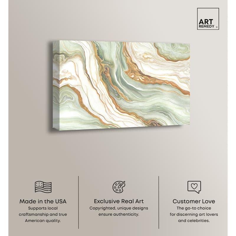 Art Remedy Green And Gold Gallery Wrapped Mineral, Agate & Geode 1 Piece Canvas Wall Art