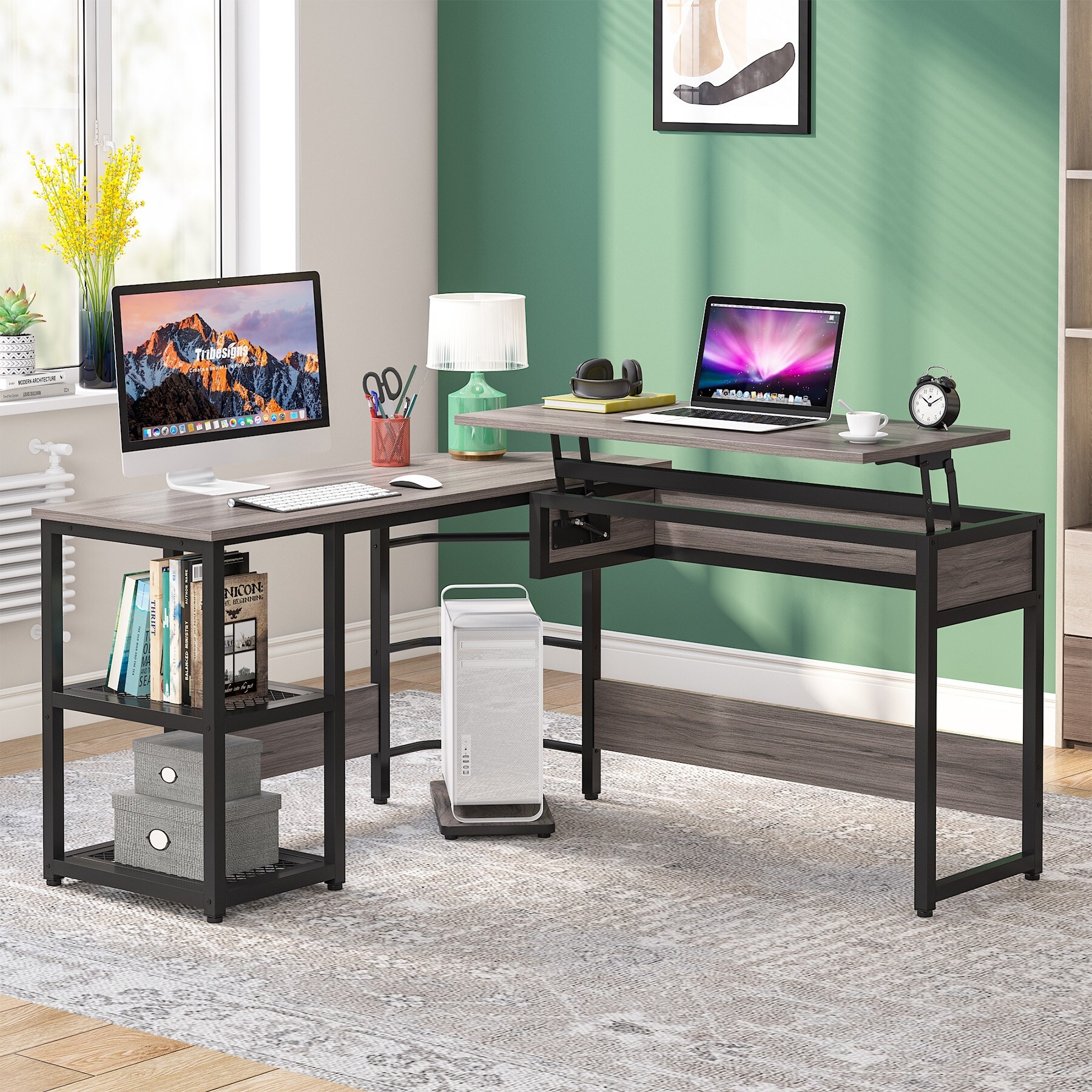 Chicent L-shaped Modern Executive Desk with Ample Storage Right