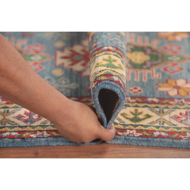 Light Blue Kazak Oriental Foyer Rug Hand-Knotted Wool Carpet - 2'10" x 4'1"