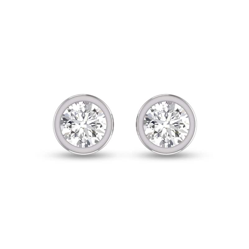Marquee Lab Grown 1 Carat Round Bezel Set Solitaire Diamond Earrings in 14K White Gold