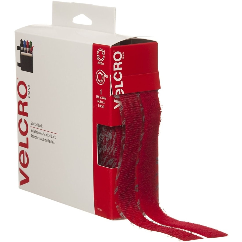 VELCRO 15 ft. x 3/4 in. Box of Sticky Back Tape, Red 90085 - The