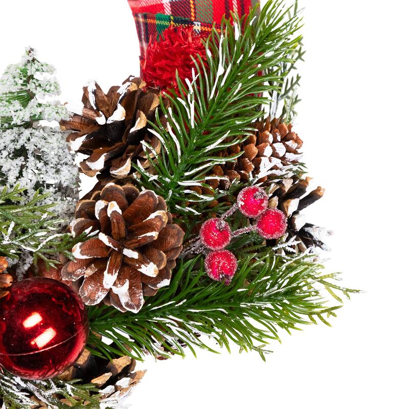 Frosted Trees and Pinecone Plaid Artificial Christmas Wreath - 13.5" - Unlit