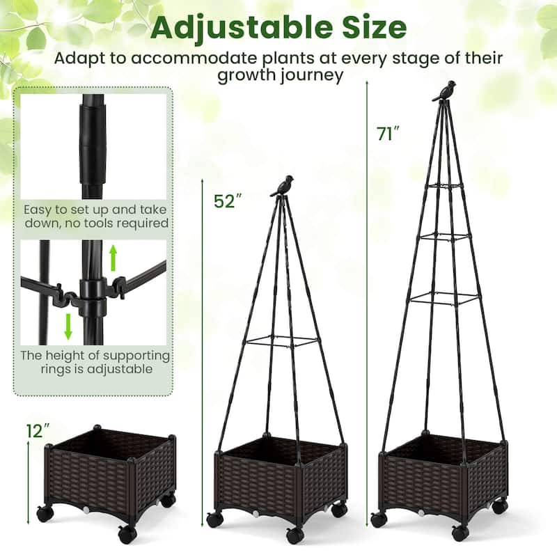 Costway 1/2 PCS Raised Garden Bed with Plant Box & Obelisk Trellis