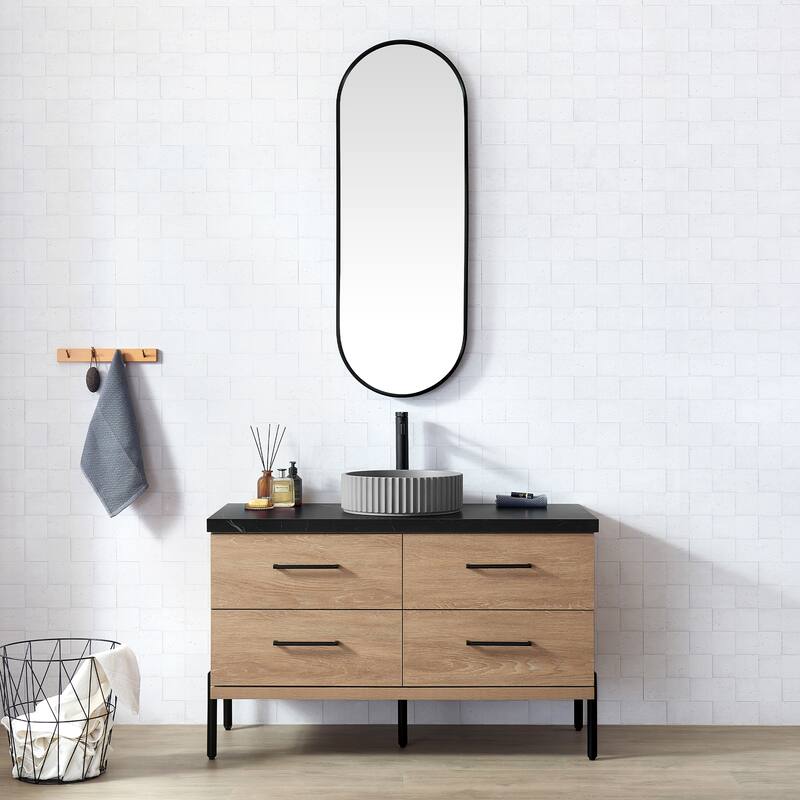 Trento Bath Vanity, Sintered Stone Top with Concrete Sink without Mirror