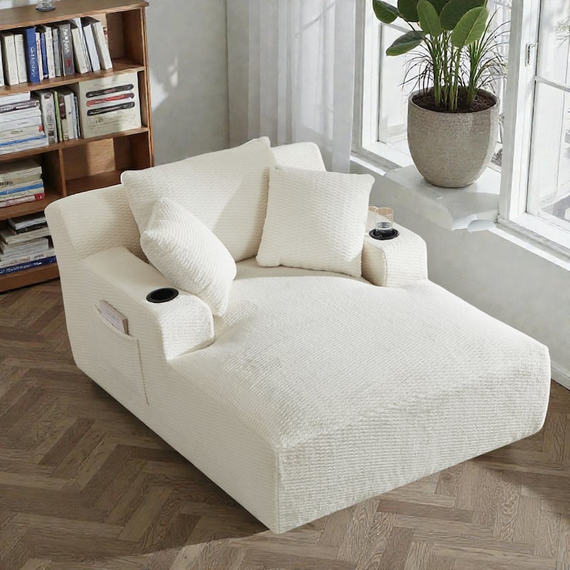 Oversized Chaise Lounge Chair Indoor, No Assembly Sleeper Sofa with Faux Fur Upholstery for Living Room or Office