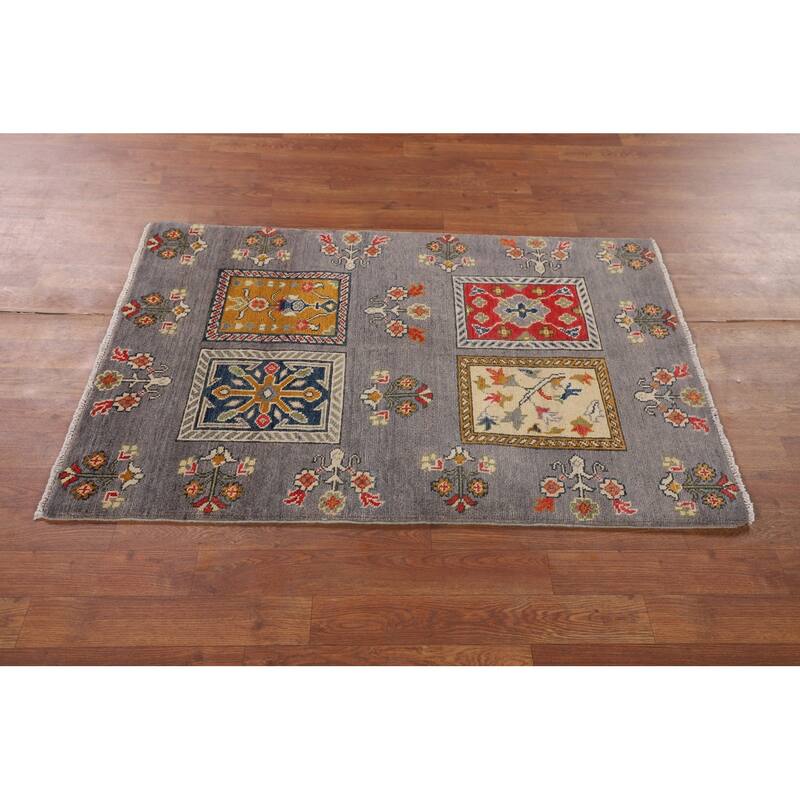 Gray Kazak Accent Rug Handmade Wool Carpet - 2'10" x 4'2"