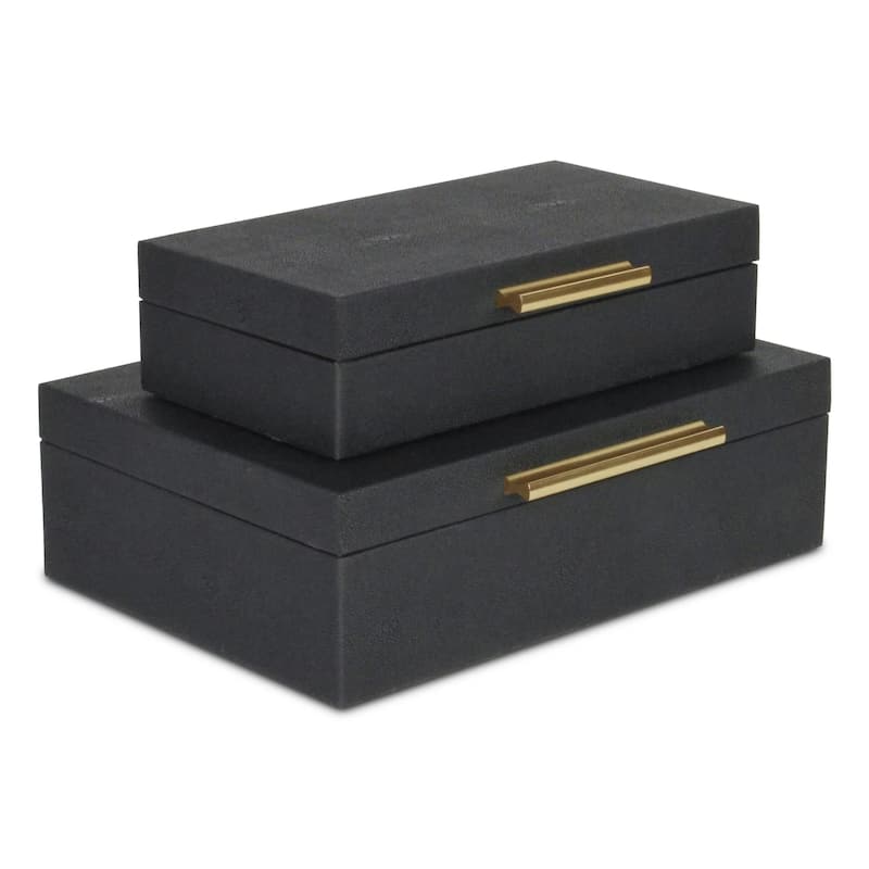 Handcrafted Wooden Rectangular Boxes - 11.75" - Black - Set of 2
