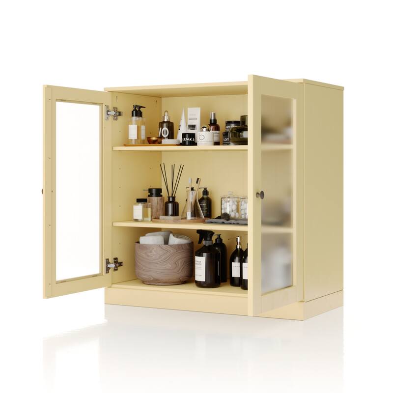 Palace Imports 100% Solid Wood 32" Bathroom Cabinet with Frosted Glass Doors and Adjustable Shelves