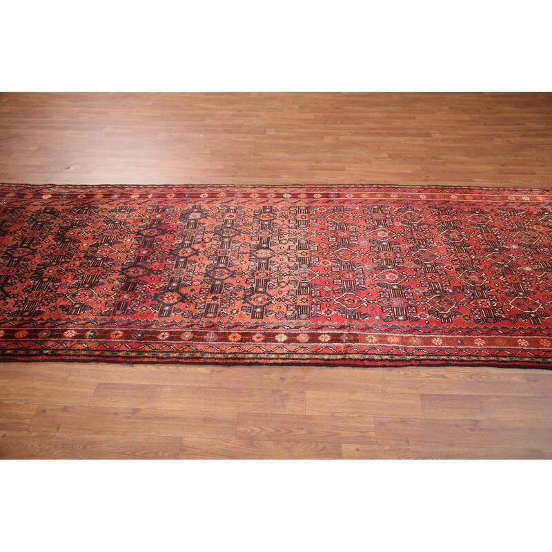 Hand Knotted Oriental 100% Wool Carpet Traditional All-Over Red Mahal Runner Rug - 9' 8'' X 3' 6''