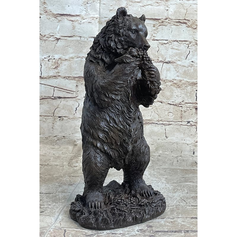 Original Tall Hungry Bear Eating Grapes Bronze Sculpture Art Deco Statue Figure