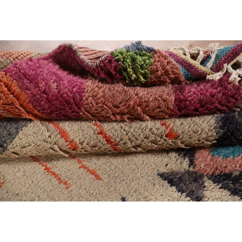 Geometric Plush Moroccan Area Rug Hand-Knotted Wool Carpet - 8'2" x 10'7"