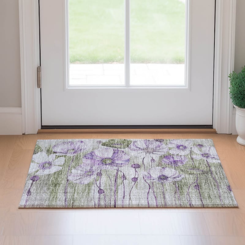 Premium Washable Super Soft Modern Floral Mayfield Rug - Purple - 1' 8" x 2' 6"