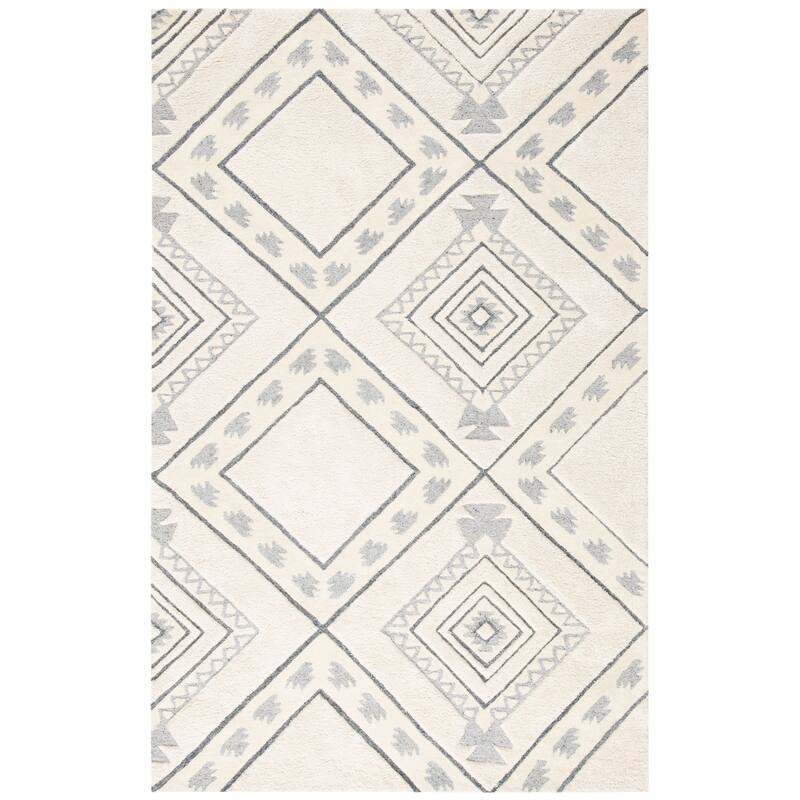 SAFAVIEH Handmade Casablanca Shag Franka Tribal Wool Rug - 7' Square - Ivory/Grey