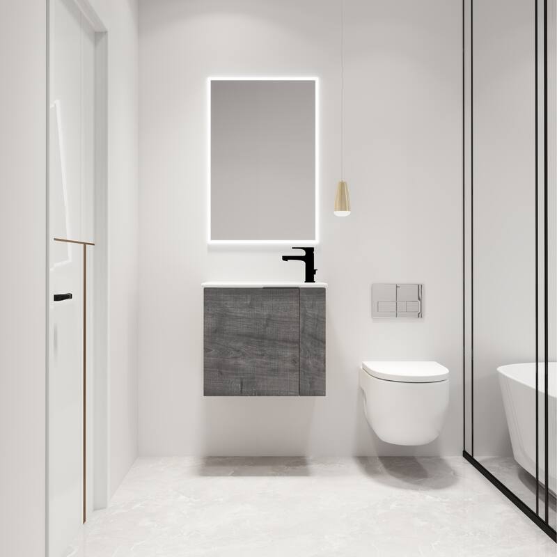 Malwee 22" Floating Bathroom Vanity, Mini Wall Mounted Bathroom Vanity, Single with Ceramic Top and Soft Close Door