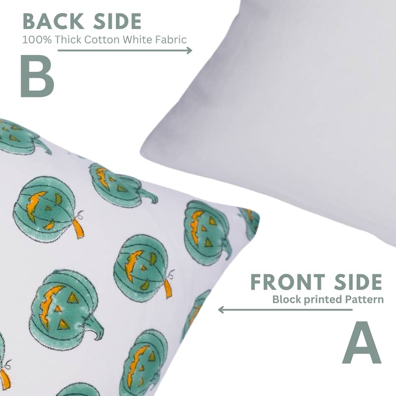 Fabdivine Handmade Block Print Cotton Green Pillow Cover, Pumpkin
