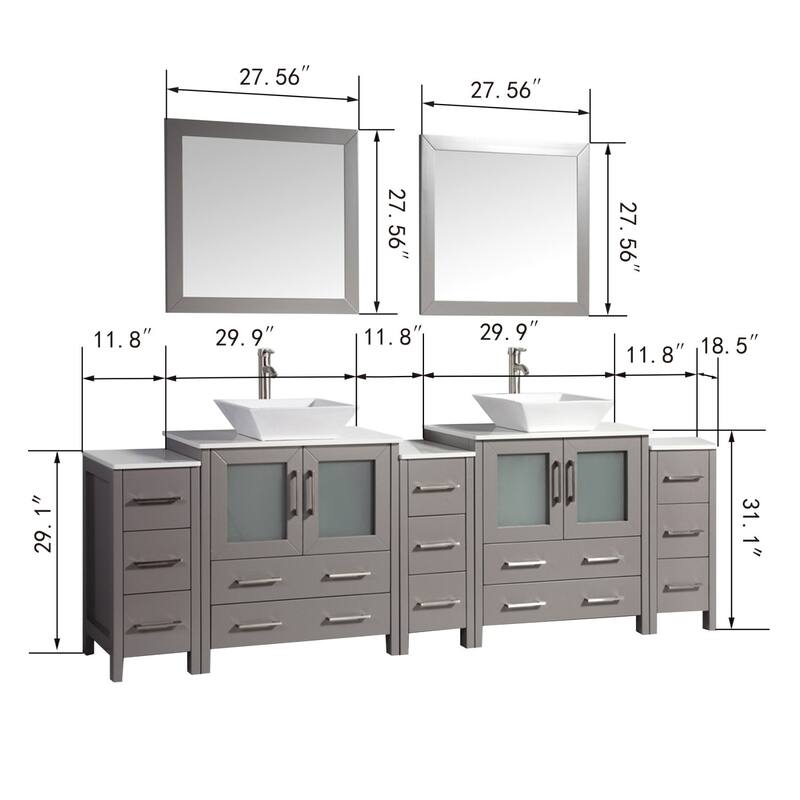 Vanity Art 96-inch Double Sink Bathroom Vanity Set with Engineered Marble Top and Free Mirror - 96 x 18.5 x 36 Inches