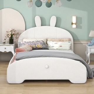 Full Size Upholstered Platform Bed with Cartoon Ears Shaped Headboard