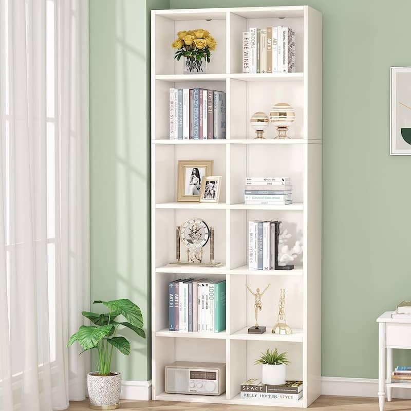 6 Tiers Modern Tall Bookcase for Home Office - Off White
