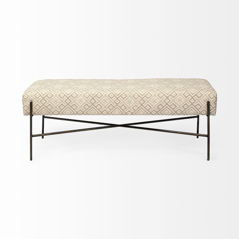 Avery I Olive & Beige Upholstered Patterned Seat Accent Bench - 55"W x 17"D x 18"H