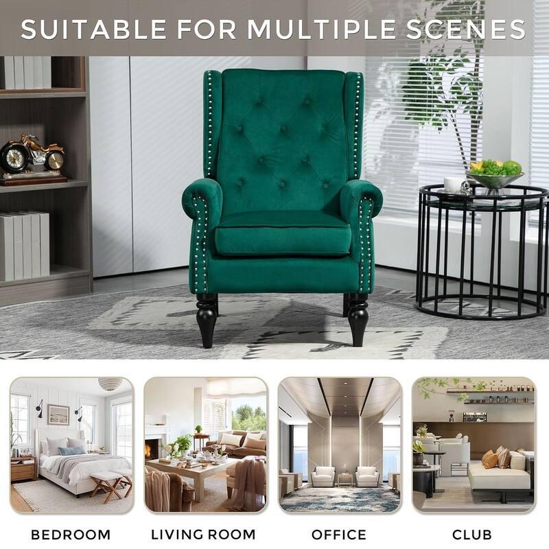 Transitional Wingback Accent Chair Armchair with Sturdy Wood Legs