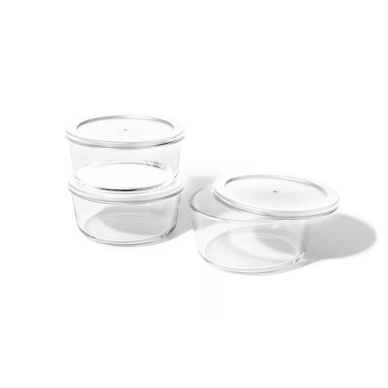 Glass Food Storage Containers Set - Round, 4-Cup (32oz) BPA-Free, Microwave & Oven Safe, Airtight Lids - 6 Piece Set (3 Containers + 3 Lids) - White