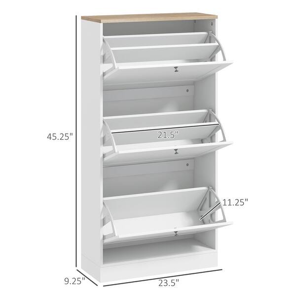 HOMCOM Narrow Shoe Storage Cabinet for Entryway with 3 Flip Drawers and Adjustable Shelves
