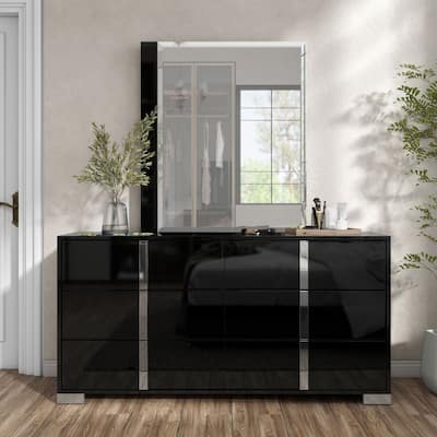 Furniture of America Erina Modern Glossy 2-Piece 6-Drawer Dresser and Mirror Set