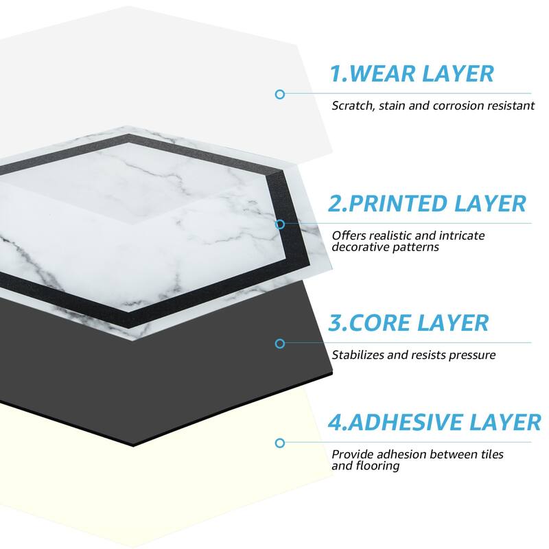 Art3d 11.8" x 10.2" Hexagon Peel and Stick Flooring Tile Marble Look, 30-Pack,Self Adhesive Waterproof Vinyl Floor Tile
