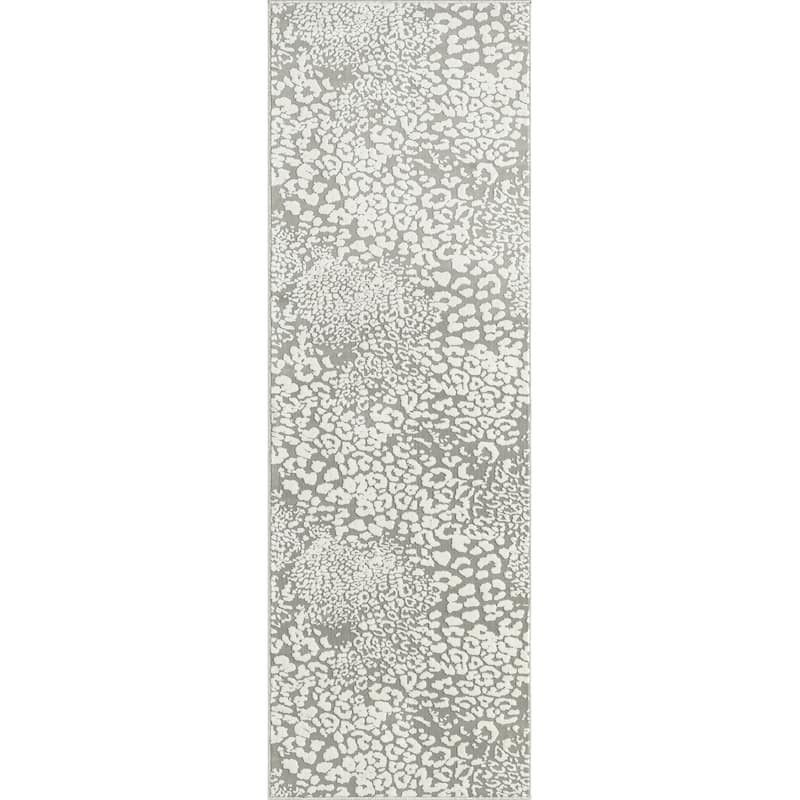 N Natori Serengeti Leopard Area Rug - Runner 2'8" x 8' - Light Grey