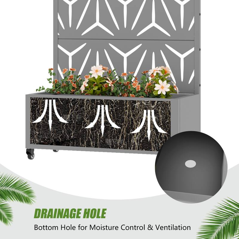Metal Galvanized Planter Box with Trellis Privacy Screen Lockable Wheels