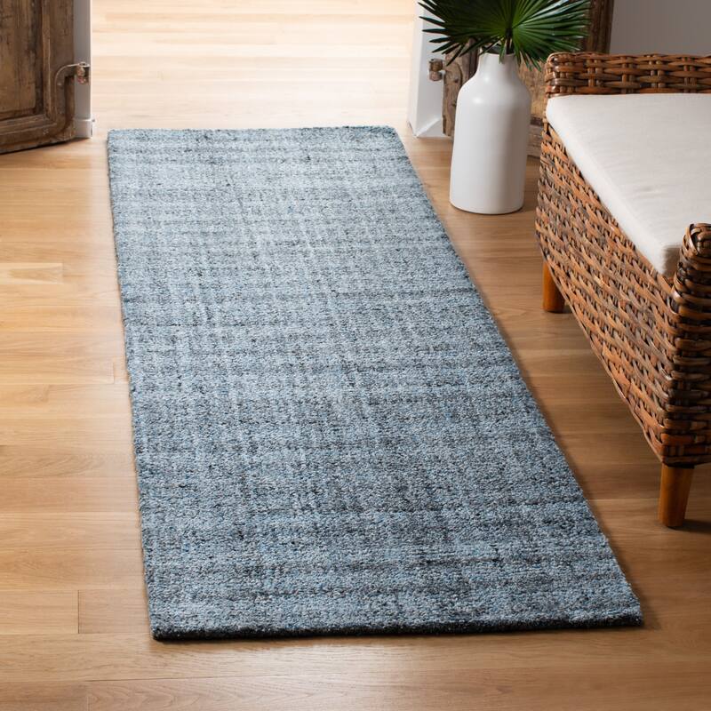 SAFAVIEH Handmade Abstract Mentore Modern Viscose Rug - 2'3" x 8' Runner - Blue/Black