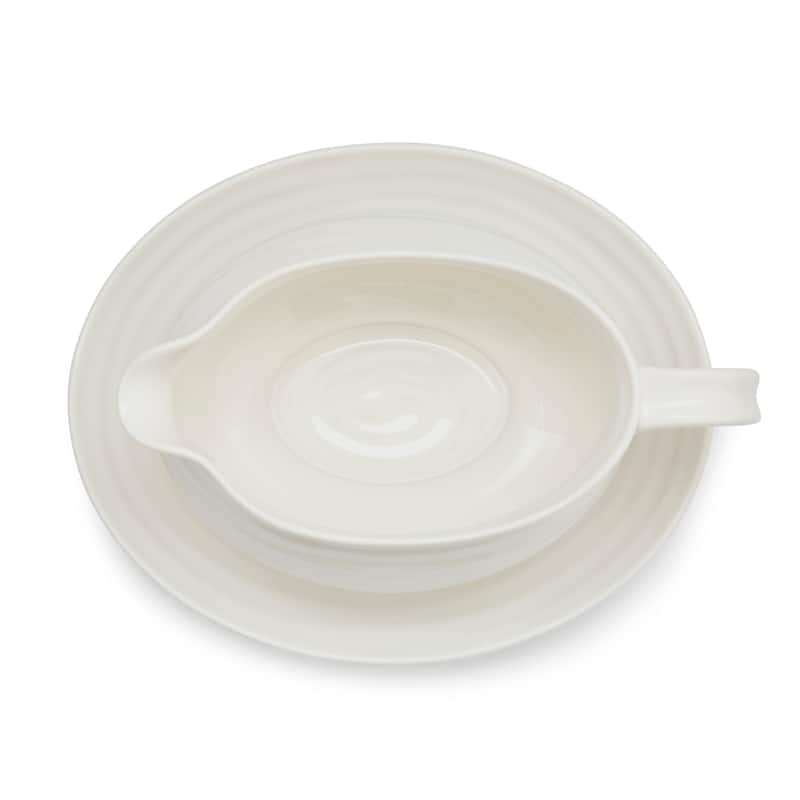 Portmeirion Sophie Conran White Gravy Boat and Stand - 9.5 inch / 3.9 inch / 24 oz