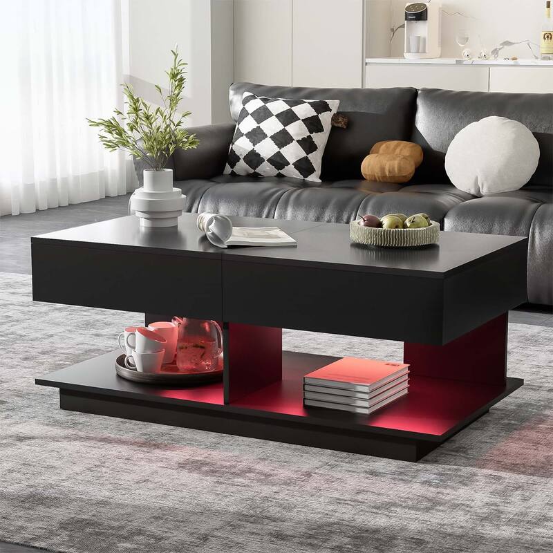 Coffee Table with Concealed Storage and Smart Lighting,for Enhancing Living Room Utility and Ambiance