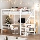 preview thumbnail 1 of 7, Full Size Metal Loft Bed with Desk, Storage Staircase, Wardrobe, and Reversible Stairs - White