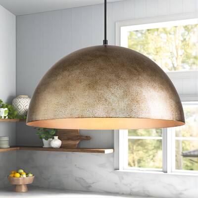 Mid-Century Modern Industrial Oversized Antique Silver Metal Dome Pendant Light - 19.6 in.