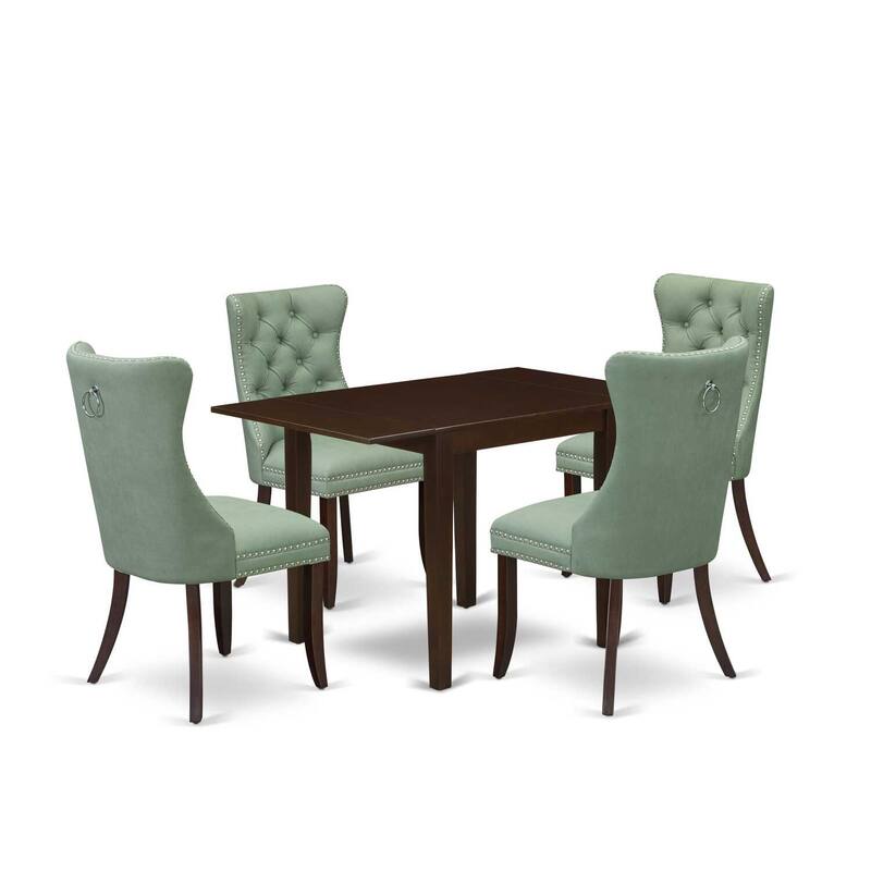5-Piece Mahogany Finish Solid Wood Top - Rectangular Upholstered Dining Room Set - Seats 4