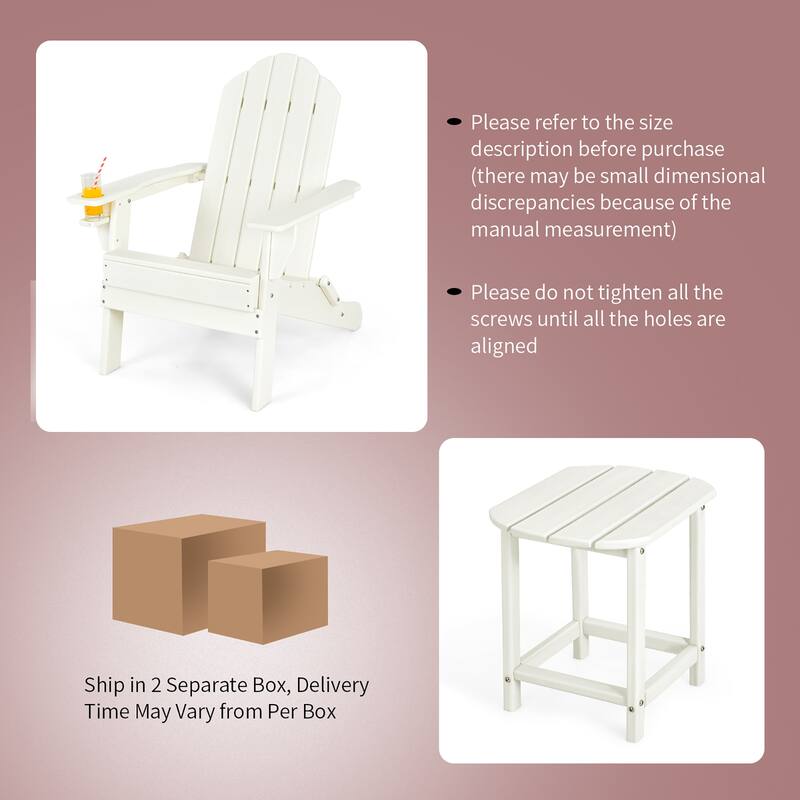 Costway 2 PCS Patio Adirondack Chair Side Table HDPE Weather Resistant